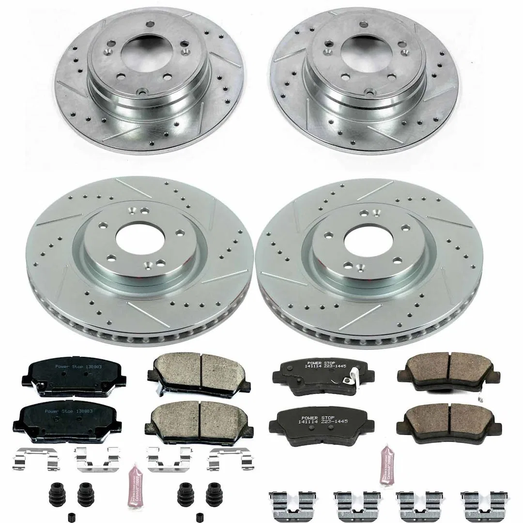 K6325 – POWERSTOP Brake Kit, Carbon-Fiber Ceramic Brake Pads 12.6 Inch Front/ 11.1 Inch Rear Zinc Plated Drilled And ...